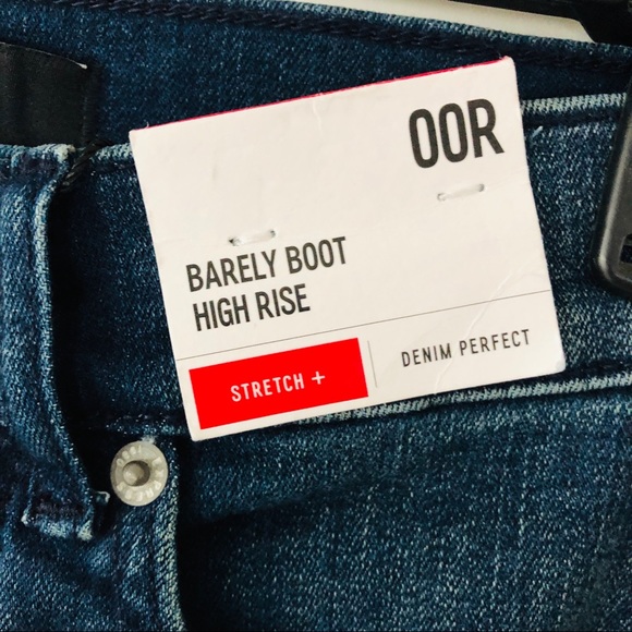 NWT EXPRESS barely boot high rise denim raw hem jeans cotton stretch SZ 00R - Picture 4 of 12